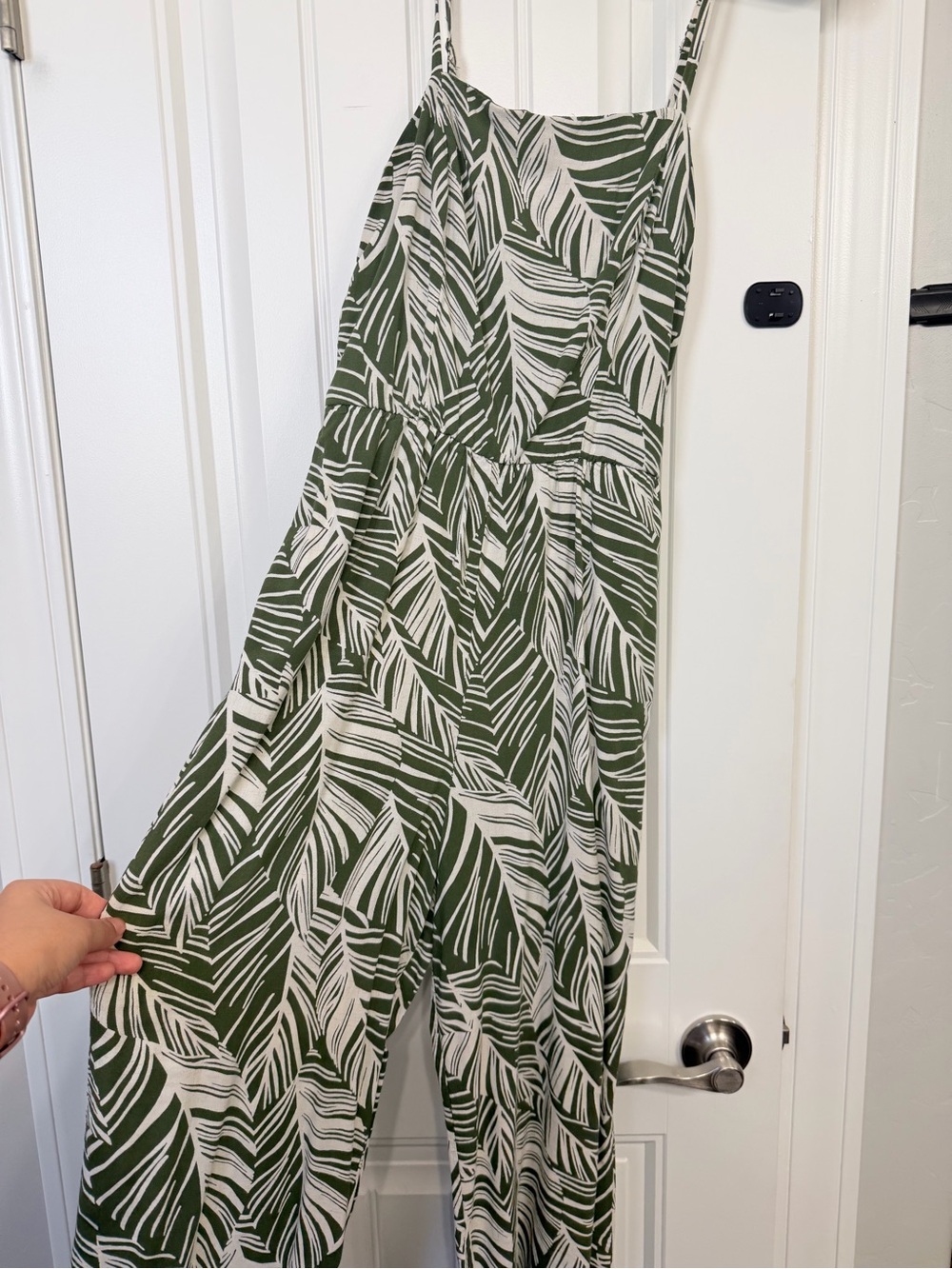 As U Wish Olive Green and Cream Leaf-Print Maxi Dress